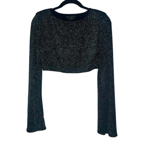 Michael Costello X Revolve Yolanda Green Shimmering Long Sleeve Crop Top Small - Picture 2 of 7